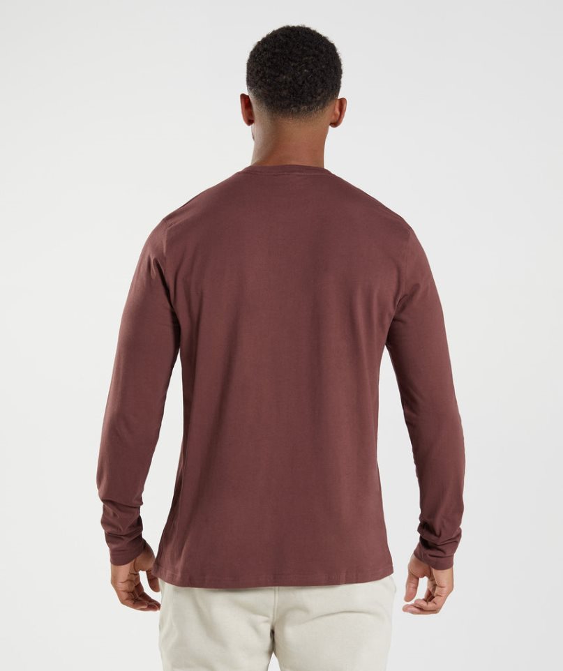 Men's Gymshark Crest Long Sleeve T-Shirts Brown | CA 1N7D83